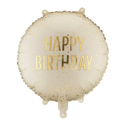 Balon foliowy Happy Birthday - beżowy 35 cm