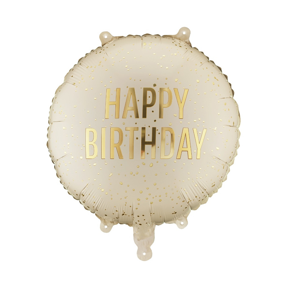 Balon foliowy Happy Birthday - beżowy 35 cm