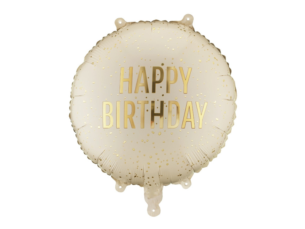 Balon foliowy Happy Birthday - beżowy 35 cm