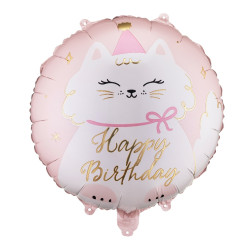 Balon foliowy Kotek Happy Birthday - różowy 35 cm