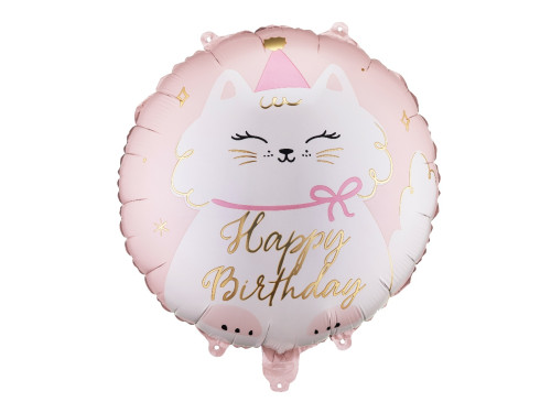 Foil balloon Cat Happy Birthday - pink 35 cm