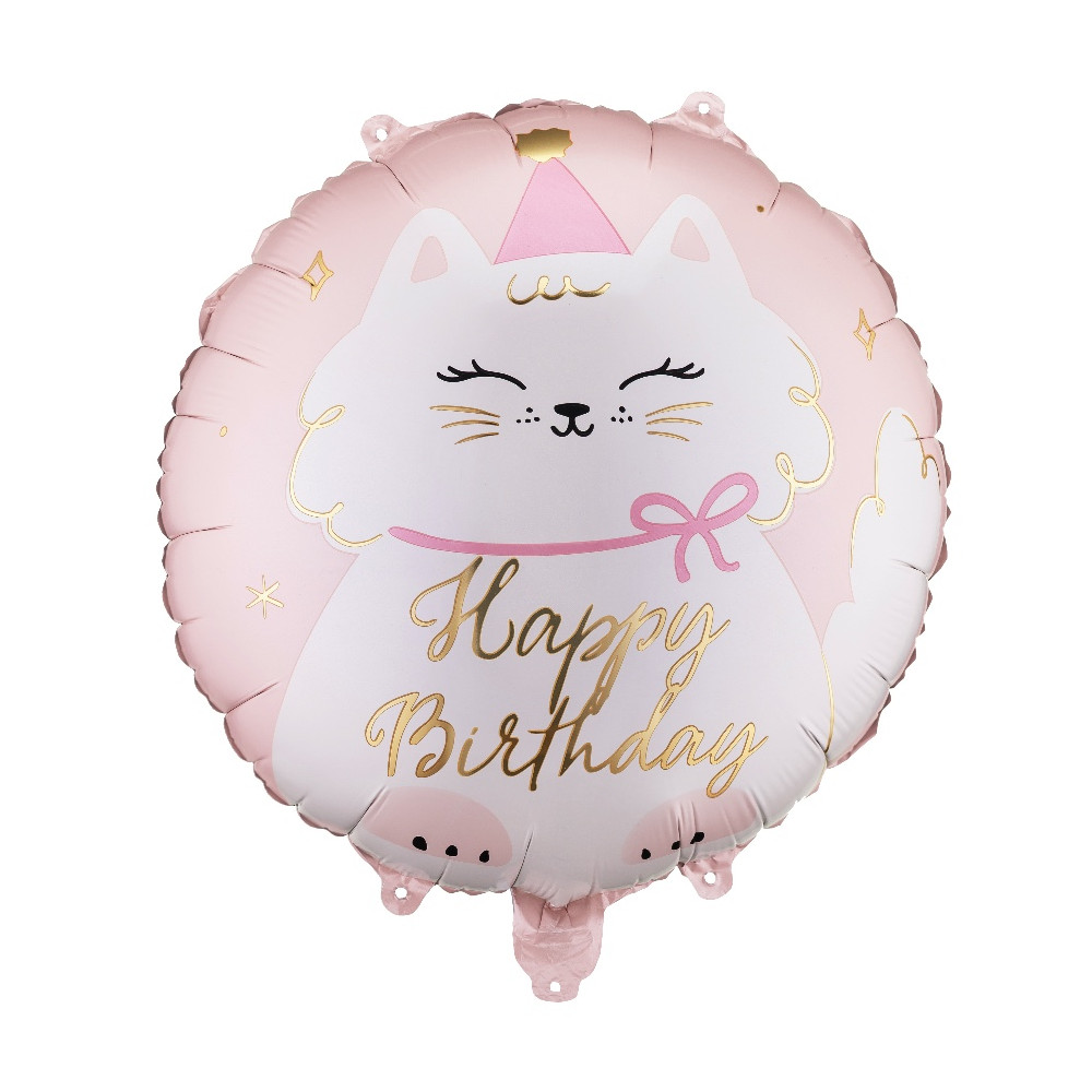Foil balloon Cat Happy Birthday - pink 35 cm