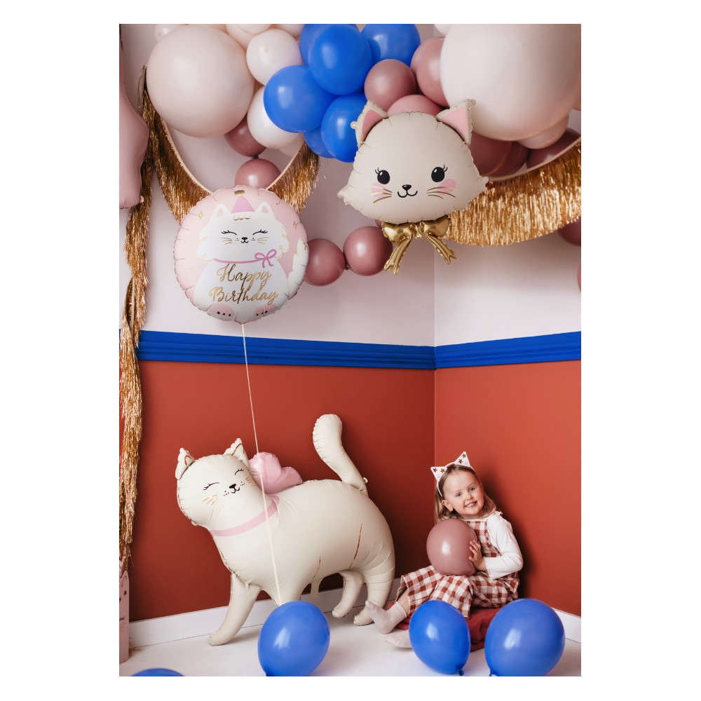 Balon foliowy Kotek Happy Birthday - różowy 35 cm