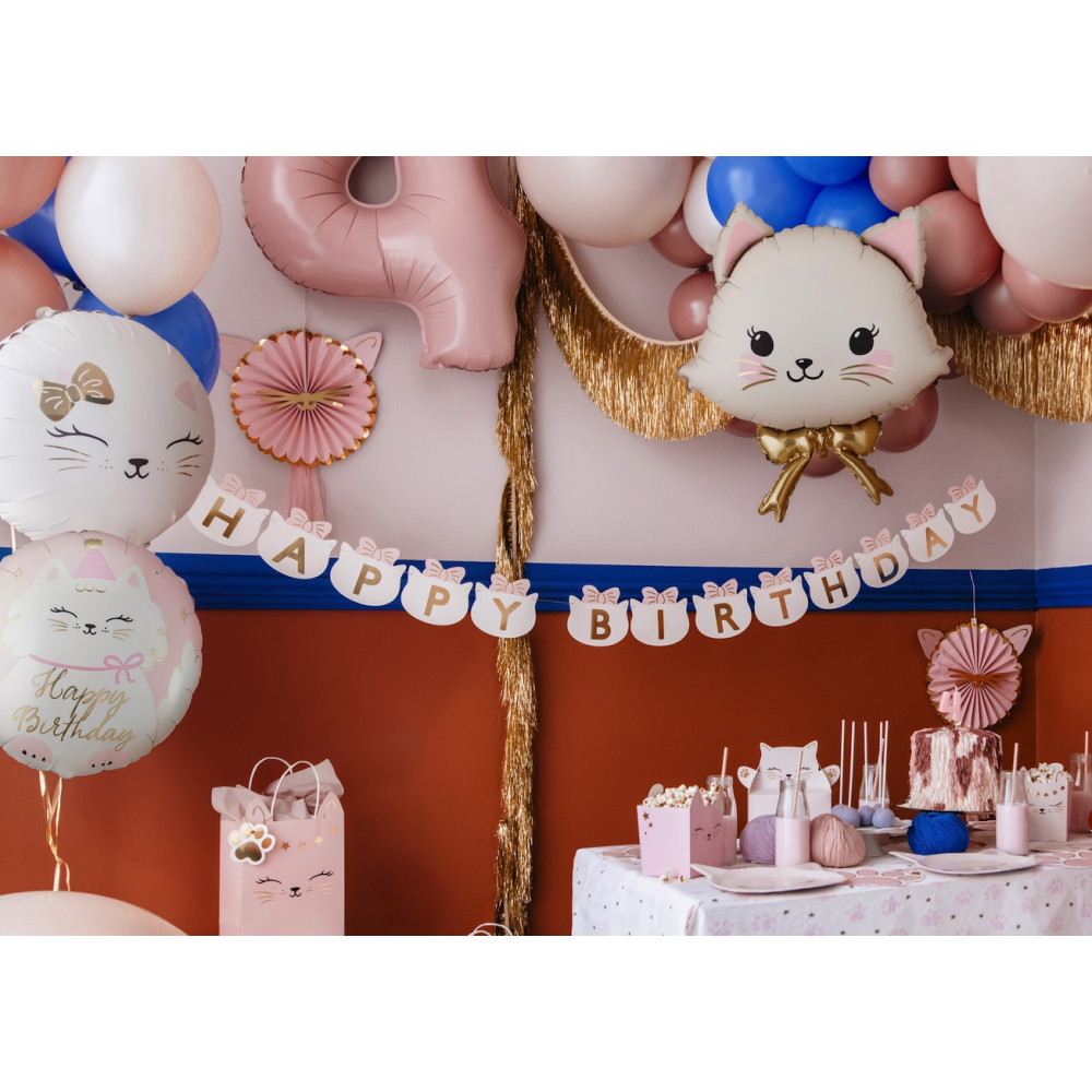 Balon foliowy Kotek Happy Birthday - różowy 35 cm