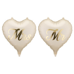 Balony foliowe Serca Mrs i Mr - beżowe 35 cm 2 szt.