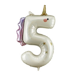 Foil balloon Number 5 Unicorn - cream holo 93 cm