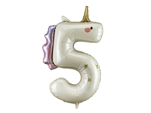 Foil balloon Number 5 Unicorn - cream holo 93 cm