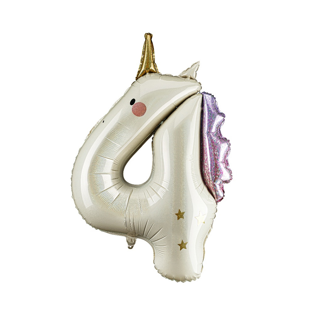 Foil balloon Number 4 Unicorn - cream holo 93 cm
