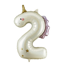 Balon foliowy Cyfra 2 Jednorożec - kremowy holo 93 cm
