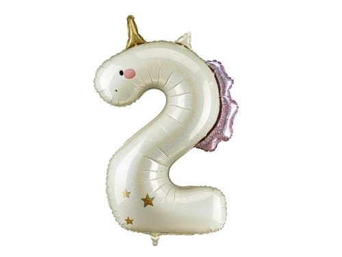 Foil balloon Number 2 Unicorn - cream holo 93 cm