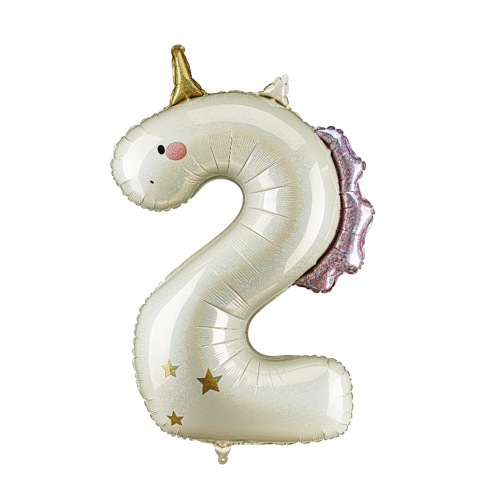 Balon foliowy Cyfra 2 Jednorożec - kremowy holo 93 cm