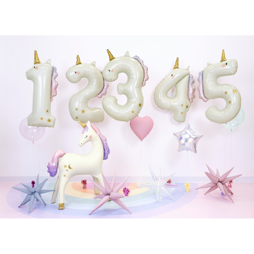 Foil balloon Number 1 Unicorn - cream holo 93 cm
