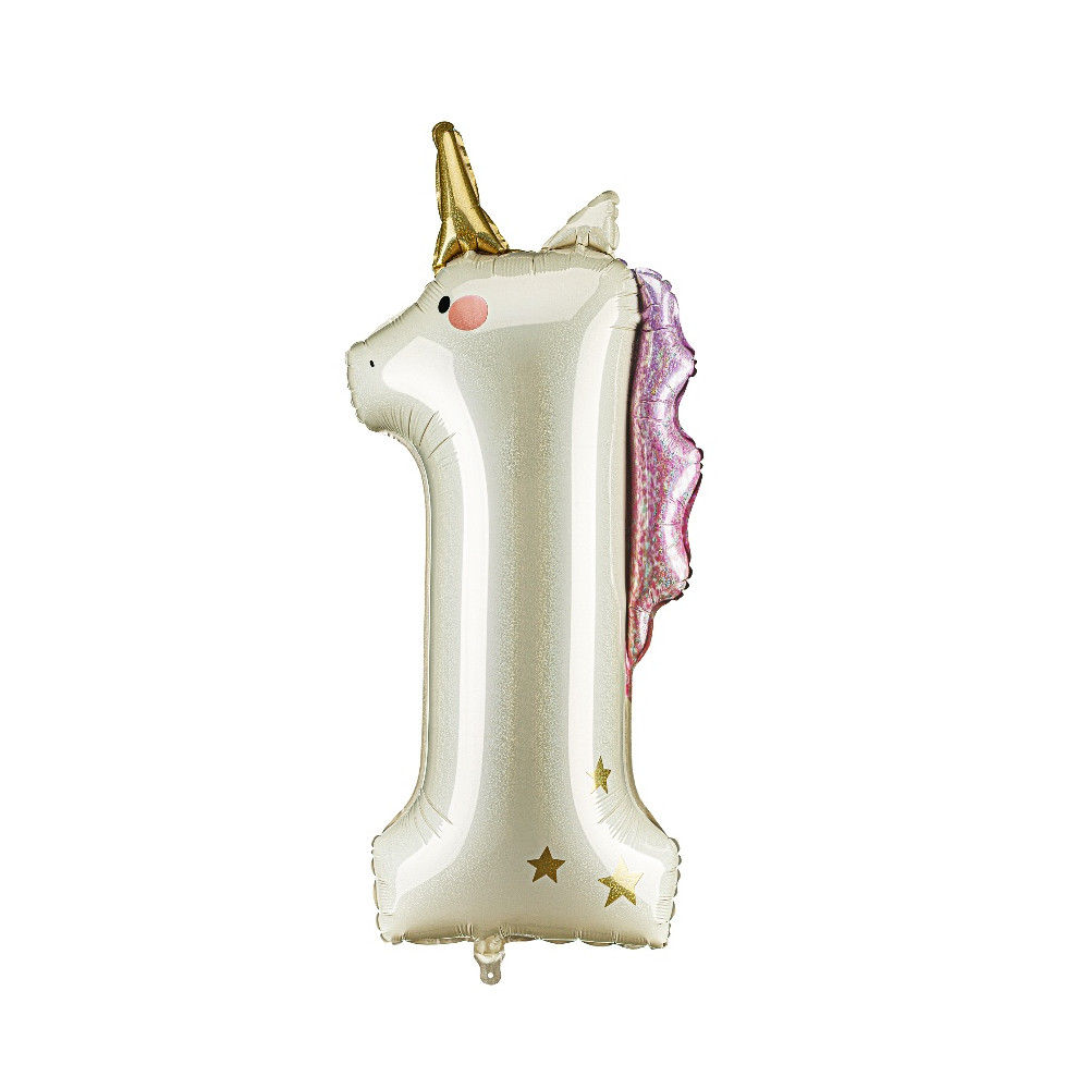 Balon foliowy Cyfra 1 Jednorożec - kremowy holo 93 cm
