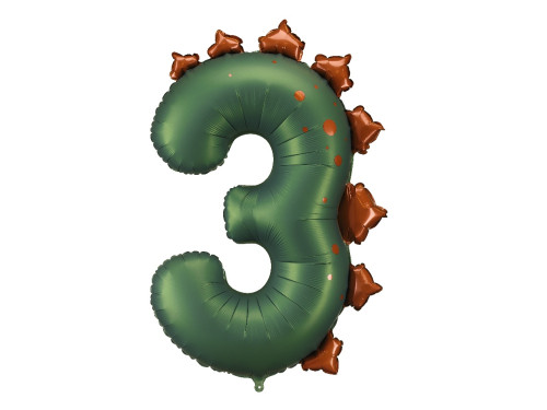 Foil balloon Number 3 Dinosaur - green 92 cm