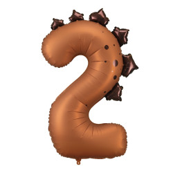 Foil balloon Number 2 Dinosaur - brown 92 cm