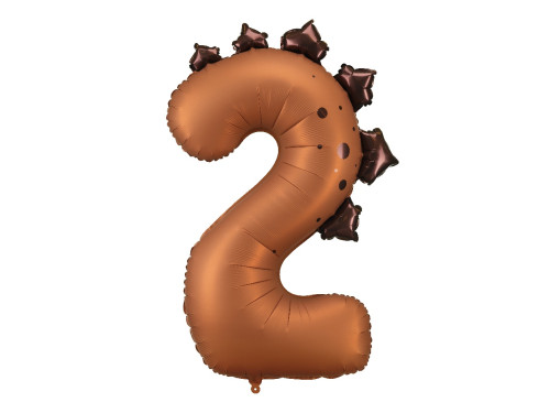 Foil balloon Number 2 Dinosaur - brown 92 cm