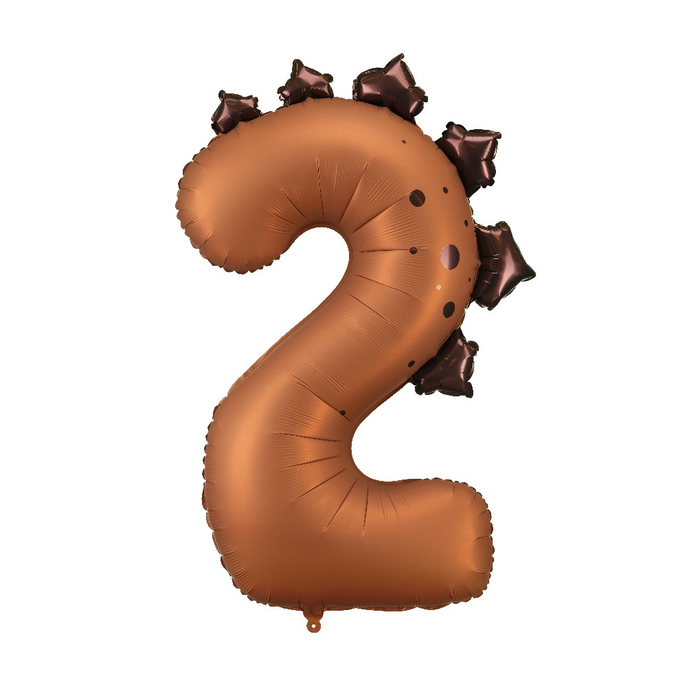 Foil balloon Number 2 Dinosaur - brown 92 cm