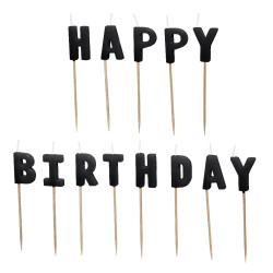Świeczki urodzinowe Happy Birthday - czarne 13 szt.