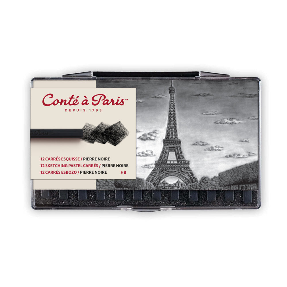 Set of Sketching Carrés Pastels - Conté à Paris - Black HB 12 pcs