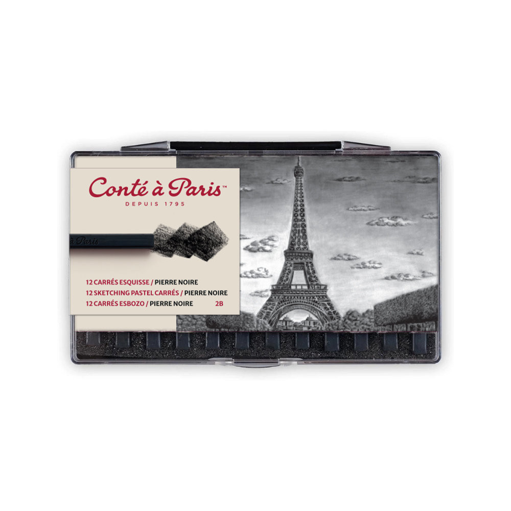 Set of Sketching Carrés Pastels - Conté à Paris - Black 2B 12 pcs