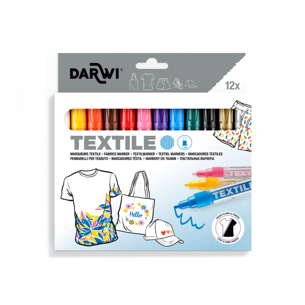 Zestaw markerów do tkanin Textile - Darwi - 2 mm 12 szt.