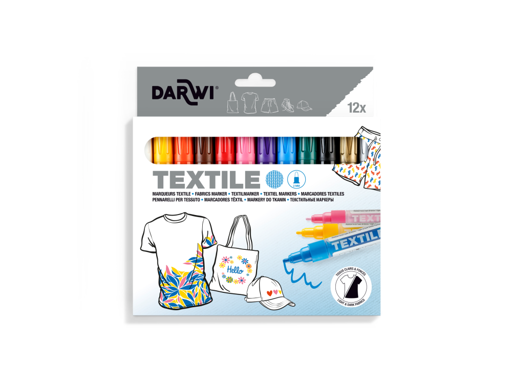 Set of Textile fabric markers - Darwi - 2 mm 12 pcs