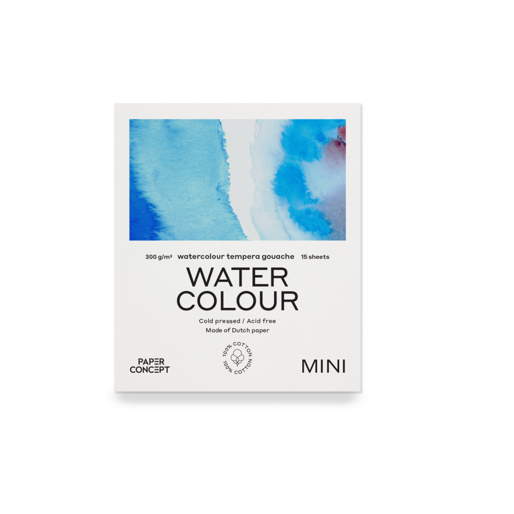 Blok do akwareli 100% Cotton - PaperConcept - 9 x 10,5 cm 300 g 15 ark.