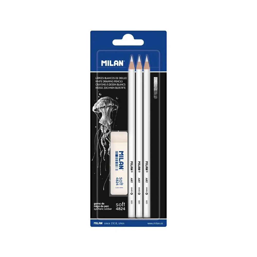 Zestaw ołówków węglowych Art Charcoal - Milan - białe 3 szt.