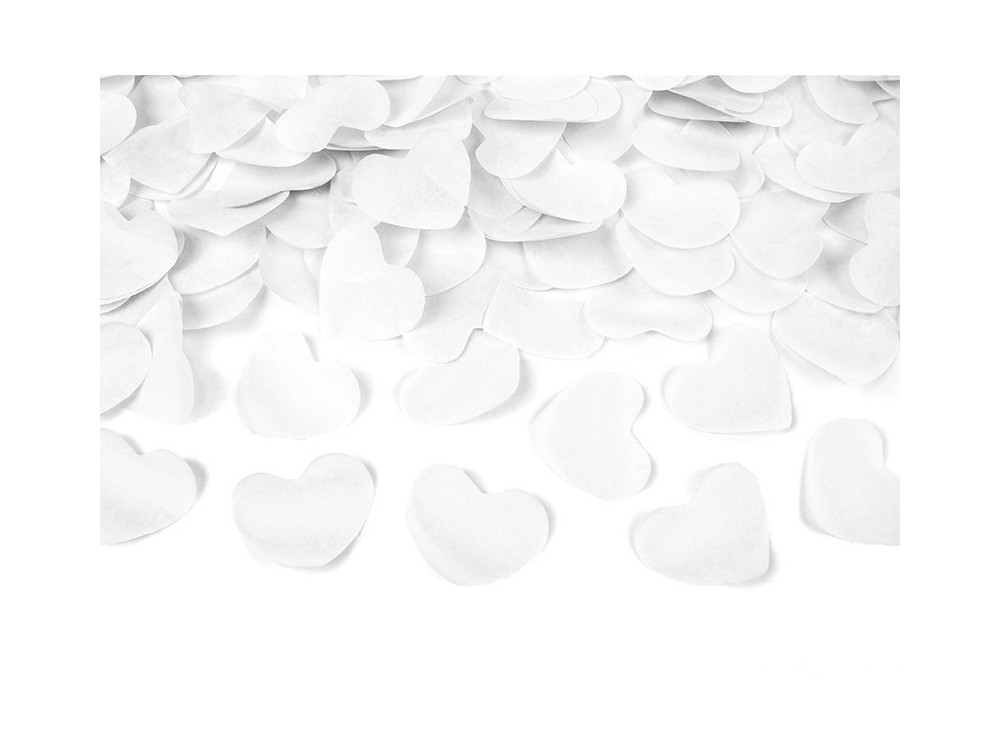 Wystrzałowe konfetti tuba - serca, białe, 80 cm