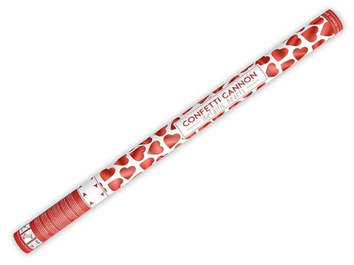 Confetti cannon - hearts, red, 80 cm