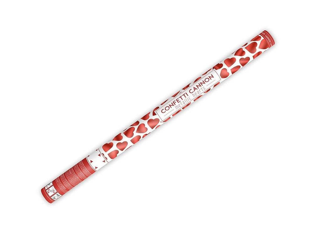Confetti cannon - hearts, red, 80 cm