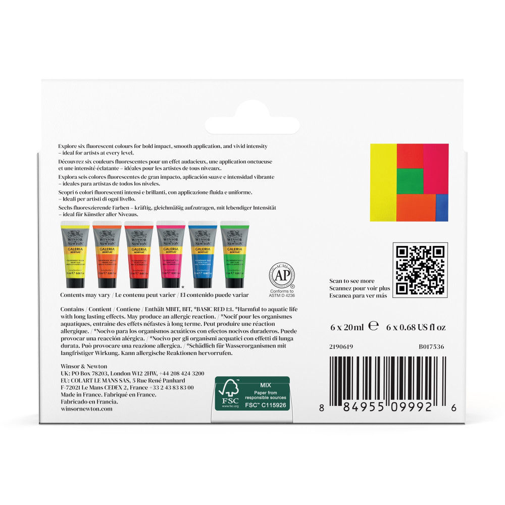 Zestaw farb akrylowych Galeria Fluorescent Set - Winsor & Newton - 6 x 20 ml