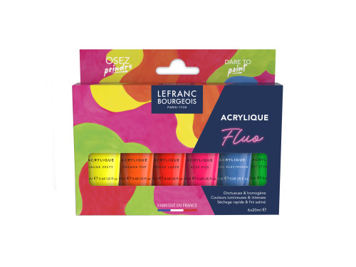 Set of Fluo acrylic paints - Lefranc & Bourgeois - 6 x 20 ml
