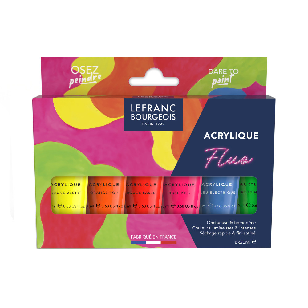 Zestaw farb akrylowych Fluo - Lefranc & Bourgeois - 6 x 20 ml