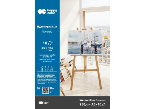 Watercolor paper pad A5 - Happy Color - 250 g, 10 sheets