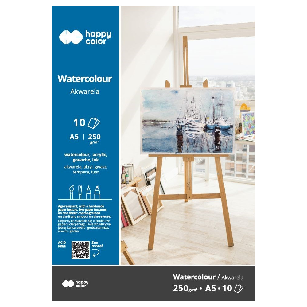 Watercolor paper pad A5 - Happy Color - 250 g, 10 sheets