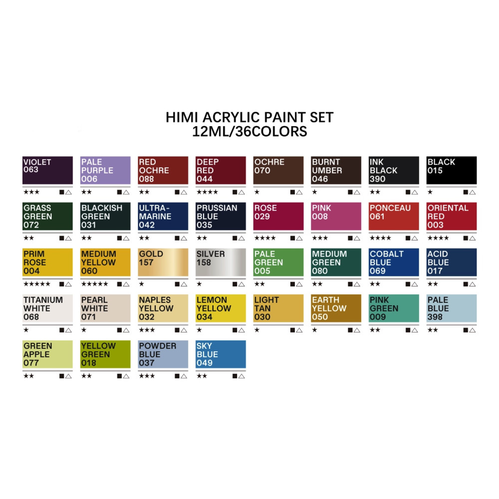 Set of Twin Cup acrylic paints - HIMI - Pearl Green 36 pcs
