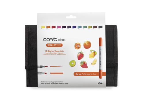 Set of Copic Ciao dual-tip alcohol-based markers in case - 12 pcs