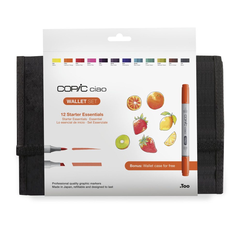 Set of Copic Ciao dual-tip alcohol-based markers in case - 12 pcs