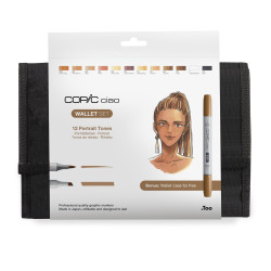 Set of Copic Ciao dual-tip alcohol-based markers in case - 12 pcs