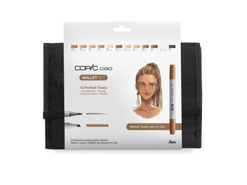 Set of Copic Ciao dual-tip alcohol-based markers in case - 12 pcs