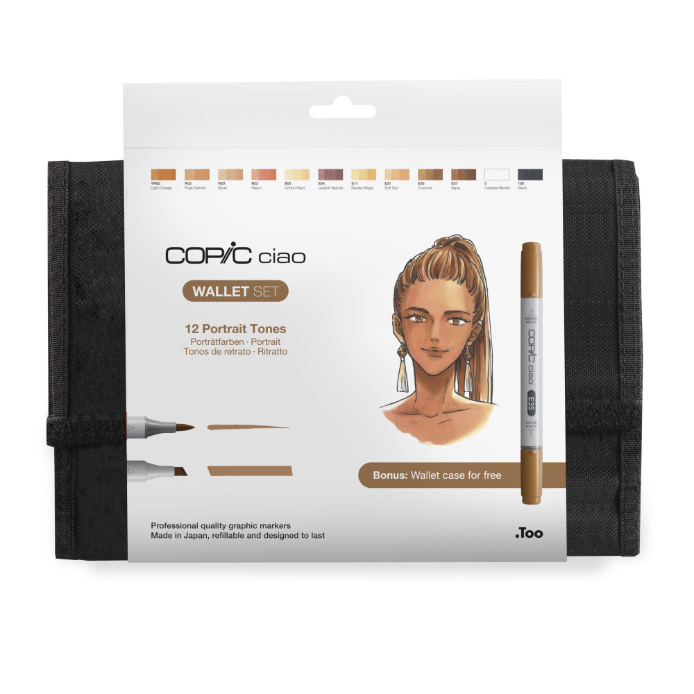 Set of Copic Ciao dual-tip alcohol-based markers in case - 12 pcs