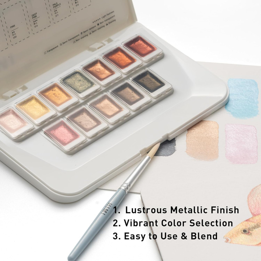 Set of watercolors pans Golden Metallic - HIMI - 12 pcs.