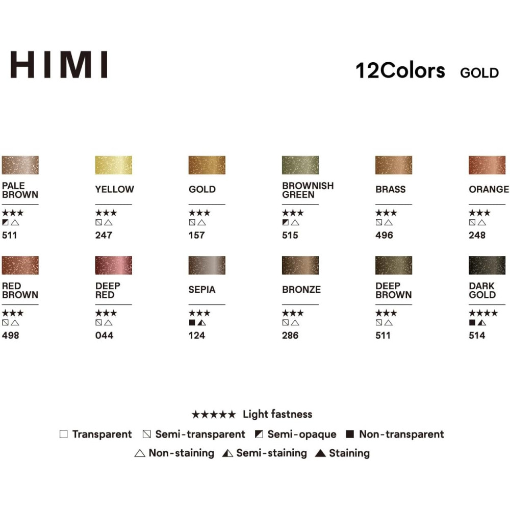 Set of watercolors pans Golden Metallic - HIMI - 12 pcs.