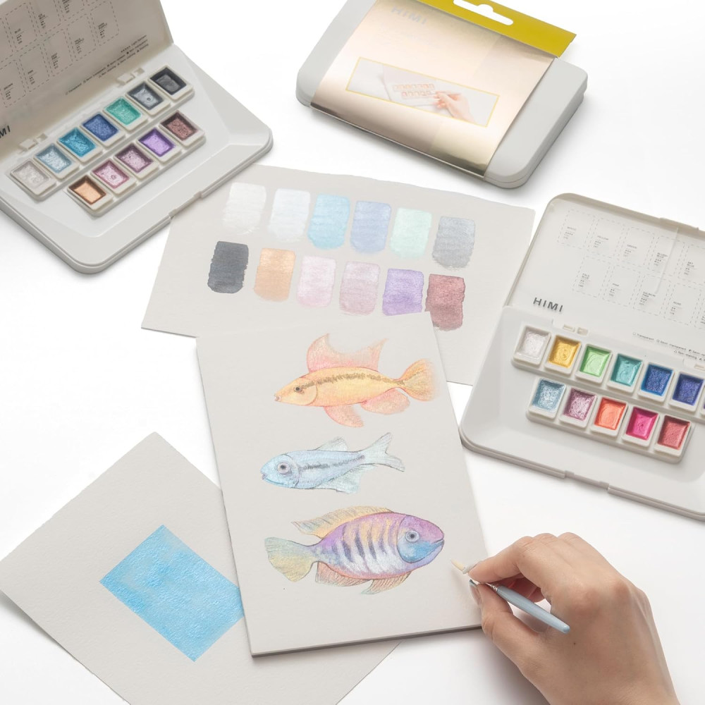 Set of watercolors pans Silver Metallic - HIMI - 12 pcs.