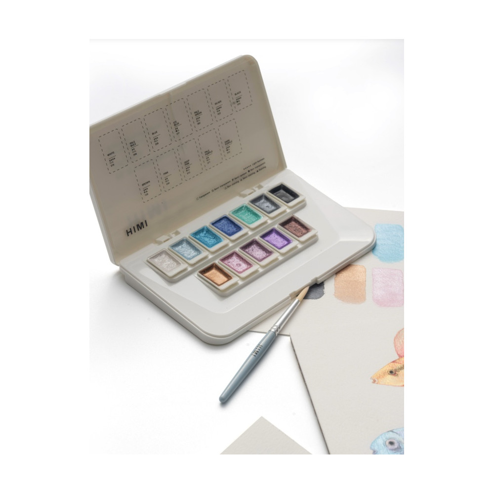 Set of watercolors pans Silver Metallic - HIMI - 12 pcs.