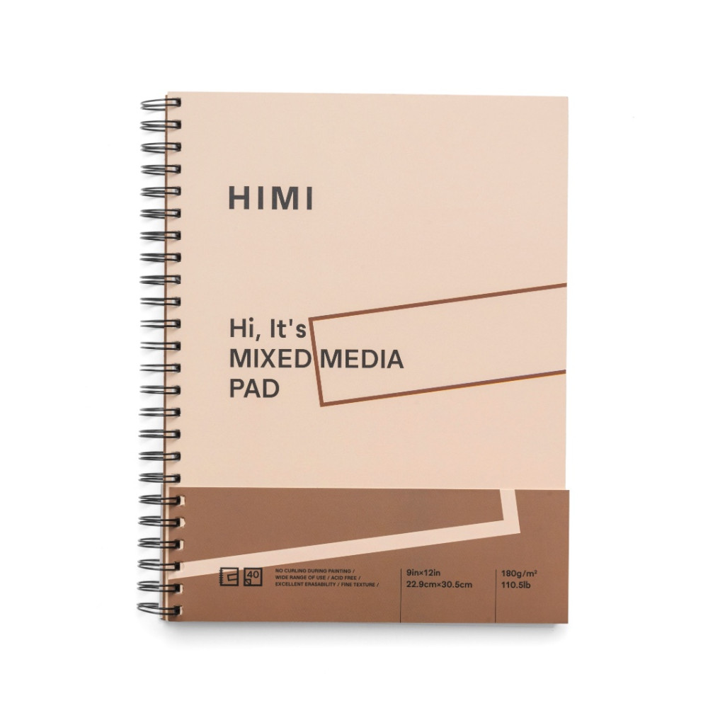 Mixed Media spiral paper pad 22,9 x 30,5 cm - HIMI - 180 g 90 sheets