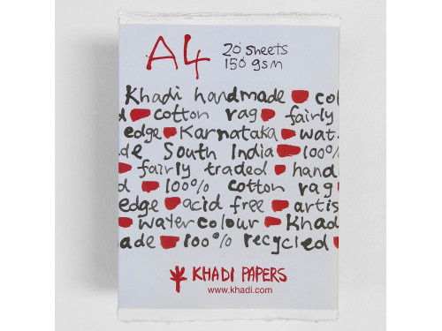 Handmade 100% cotton paper 150 g - Khadi Papers - White A4 20 sheets