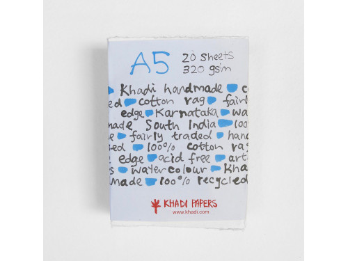 Papier czerpany 100% bawełny 320 g - Khadi Papers - White A5 20 ark.