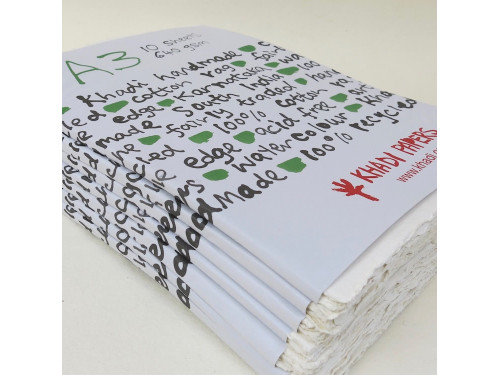 Handmade 100% cotton paper 640 g - Khadi Papers - White A3 10 sheets